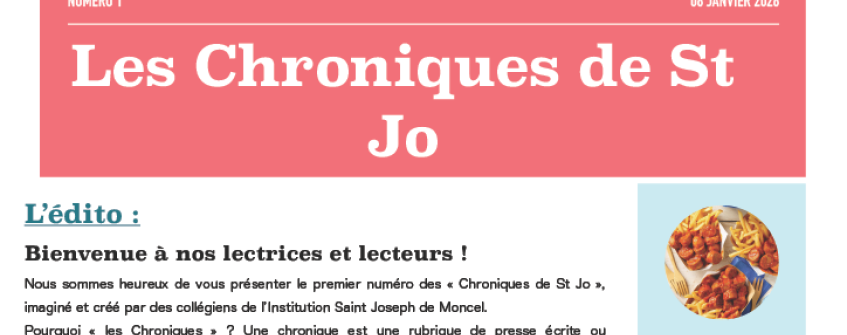 Premier numéro de la revue « Les Chroniques de St Jo »