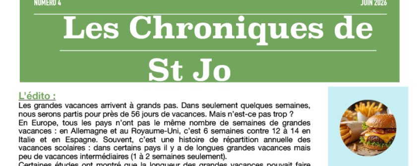 Quatrième numéro de la revue "Les Chroniques de St Jo"